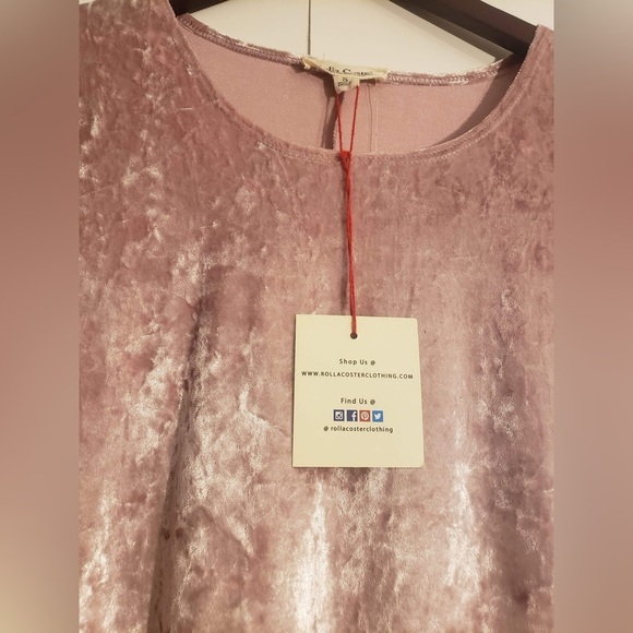 Rolla Coster Clothing Woman’s Pink Velvet Mini Tunic 3/4 Sleeve Dress Size Small - Picture 7 of 11